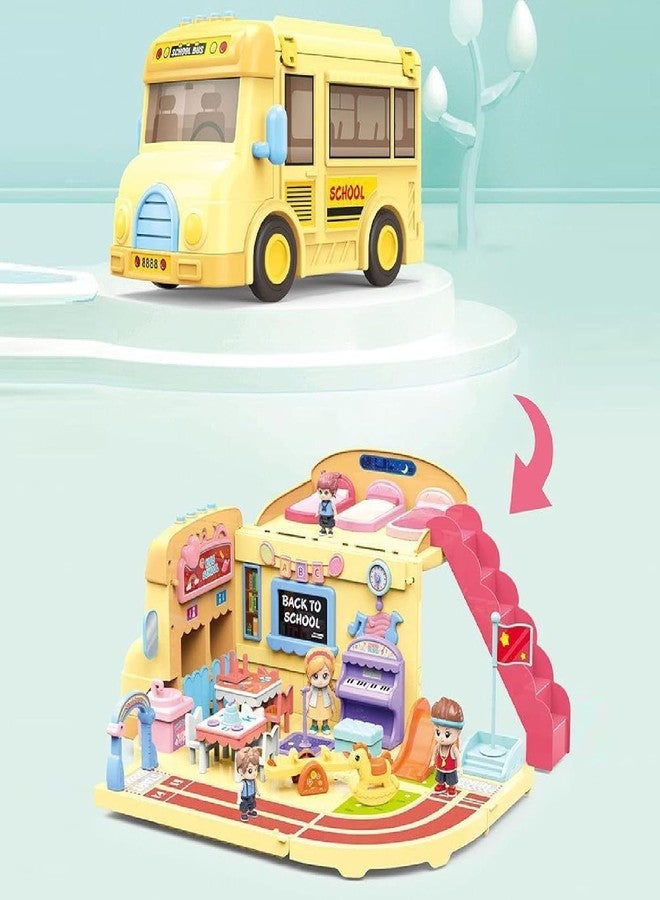 RAHU Dollhouse Camper Van, Portable School Bus Building Kit Dolls Pretend Play Vehicle with Stair, Transforming Doll House Preschool Storage Camper Toy with Music Fit Girls Ages 3+ - Image 5